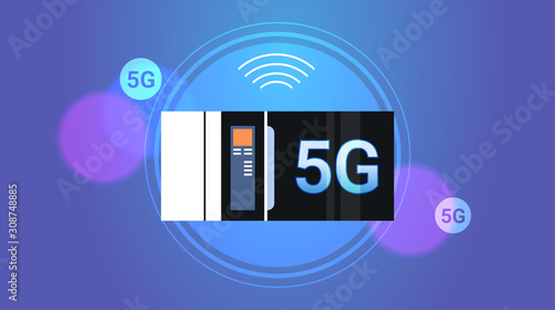 smart home appliance microwave 5g online wireless connection concept fifth innovative generation of high speed internet flat horizontal vector illustration