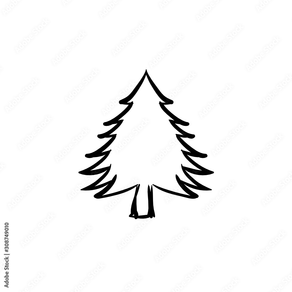 Fototapeta premium Christmas tree doodle pine tree sketch tree drawing holiday decoration star ornament retro xmas