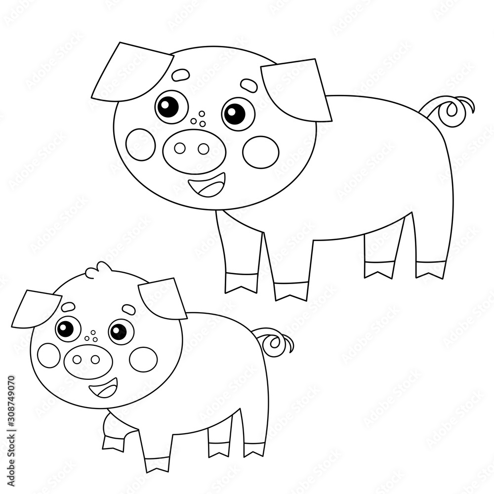 Coloring Page Outline of cartoon pig with piggy. Farm animals. Coloring ...