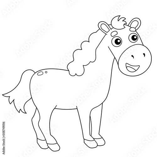 Coloring Page Outline of cartoon horse. Farm animals. Coloring book for kids.