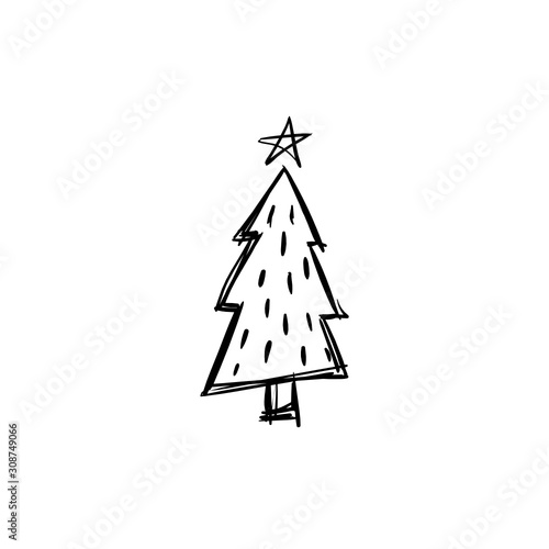 Christmas tree doodle pine tree sketch tree drawing holiday decoration star ornament retro xmas