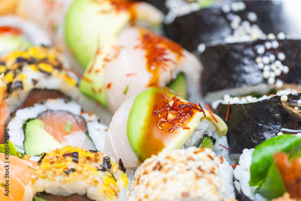Fresh and colorful sushi pieces