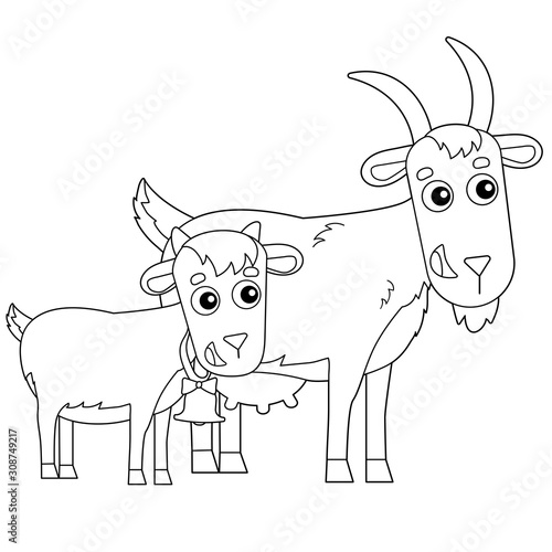 Coloring Page Outline of cartoon nanny goat with kid. Farm animals. Coloring book for kids.