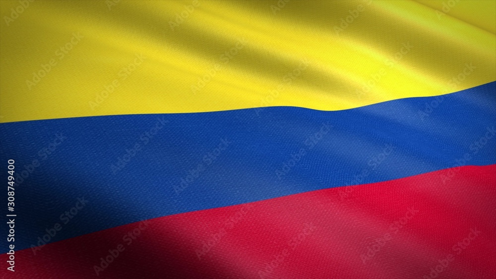 Flag of the Republic of Colombia. Realistic waving flag 3D render illustration with highly detailed fabric texture. Flag of the Republic of Colombia. Realistic waving flag 3D render illustration with highly detailed fabric texture.