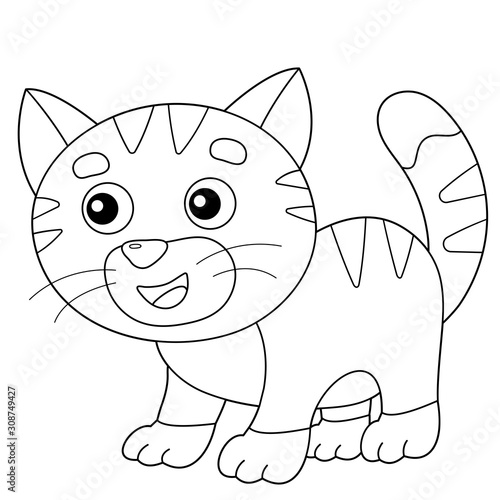 Coloring Page Outline of cartoon kitten. Pets. Coloring book for kids.