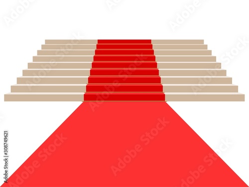 Climbing stairs with red carpet on a white background 