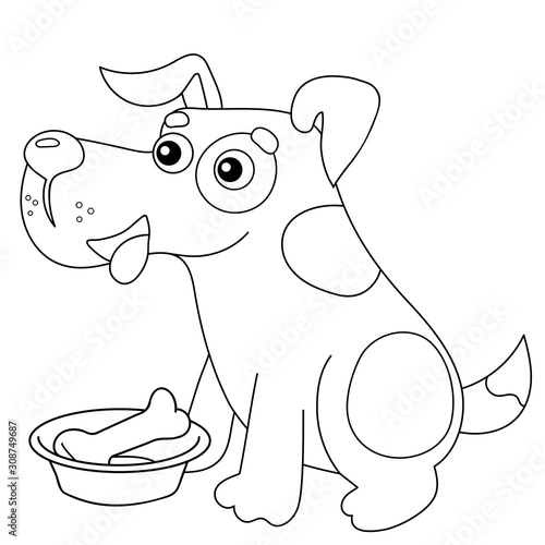 Coloring Page Outline of cartoon dog with bone. Pets. Coloring book for kids.