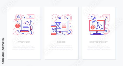 Banking and finance - line design style banners set
