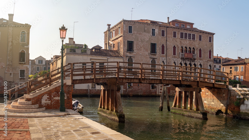 Venice, Italy. Casanova museum and traditional bridge over the canal