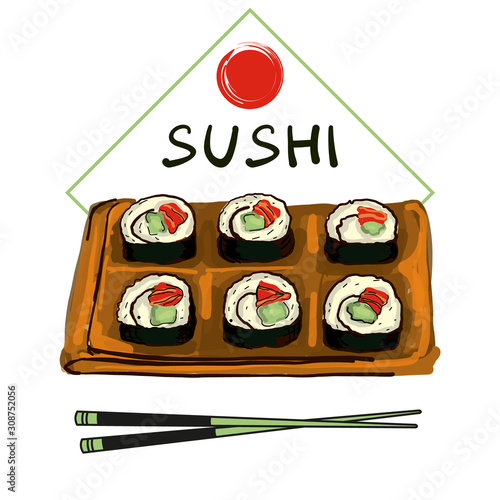 Sushi set vector image. Japanese delicious food.