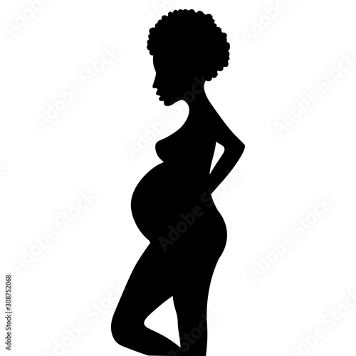 Black silhouette of pregnant African woman with beautiful figure. Vector EPS10 illustration.