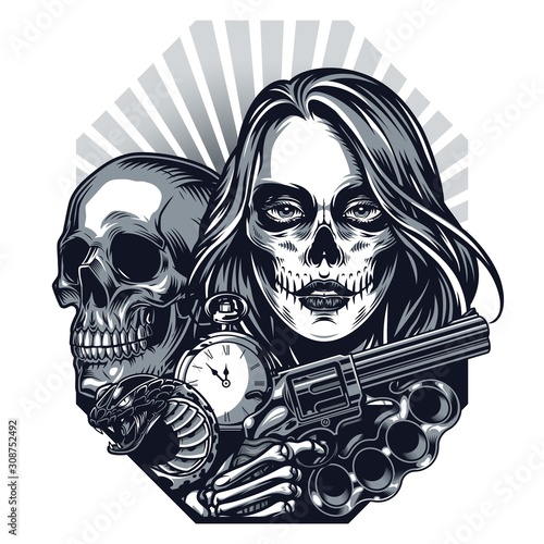 Vintage chicano style tattoo concept