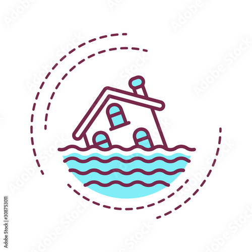 Flood color line icon. An overflow of water that submerges land that is usually dry. Pictogram for web page, mobile app, promo. UI UX GUI design element. Editable stroke.