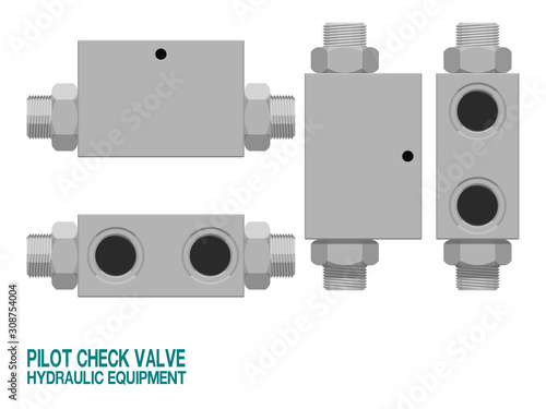 Isolated pilot check valve on white background.This hydraulic equipment is used for operate the other component