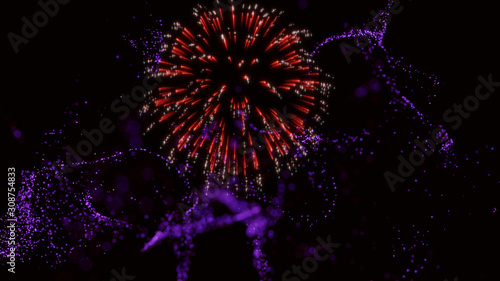Red firework and particles abstract background. © karunyapas