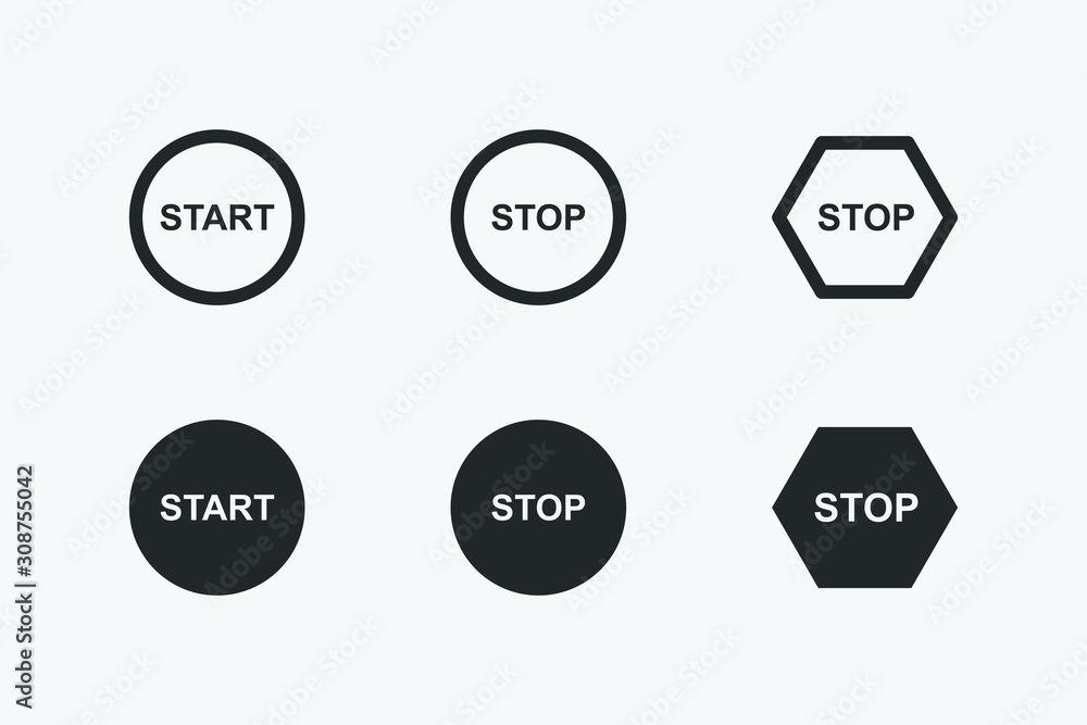set of start and stop icons set of start and stop icons