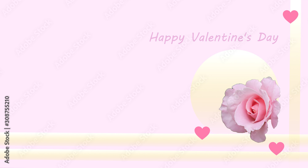 Greeting card happy St. Valentine Day. Delicate pink rose and a few little pink hearts in the background of pastel tones. Illustration. Place for text Greeting card happy St. Valentine Day. Delicate pink rose and a few little pink hearts in the background of pastel tones. Illustration. Place for text