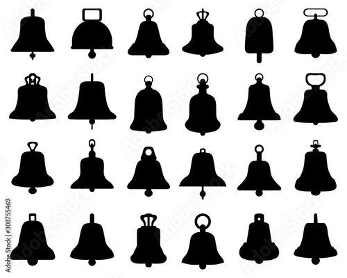 Black silhouette of different bells on white background