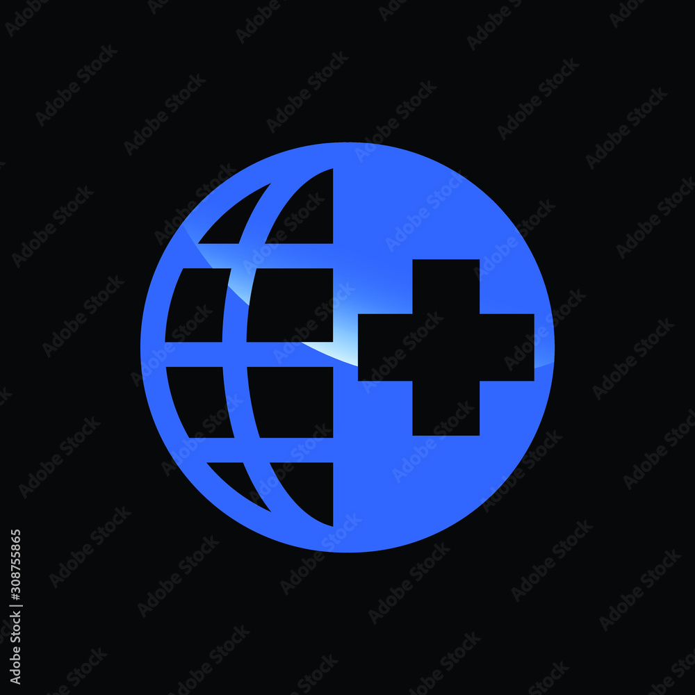 Obraz premium Globe Icon with Plus Sign Symbolizing Global Health and Assistance