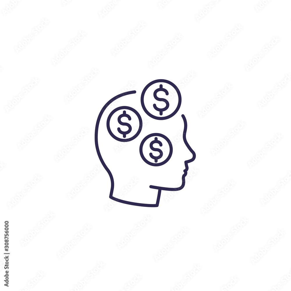 business ideas, money thinking vector line icon business ideas, money thinking vector line icon