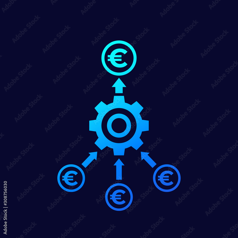 cash flow optimization icon with euro, vector cash flow optimization icon with euro, vector