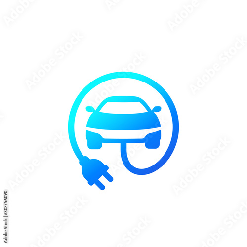 electric car with plug icon, vector