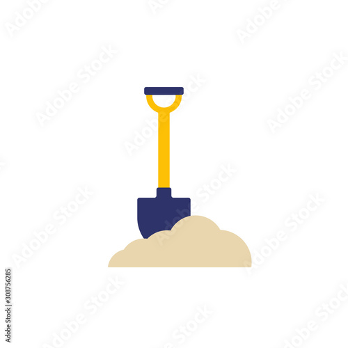 Shovel in dirt, vector flat icon