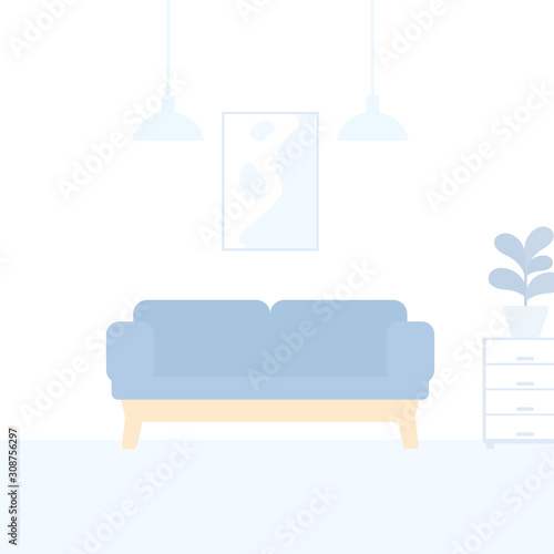 Sofa in modern interior, vector illustration