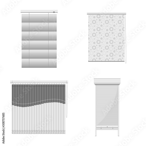 Vector illustration of curtain and interior symbol. Collection of curtain and louvres stock vector illustration.