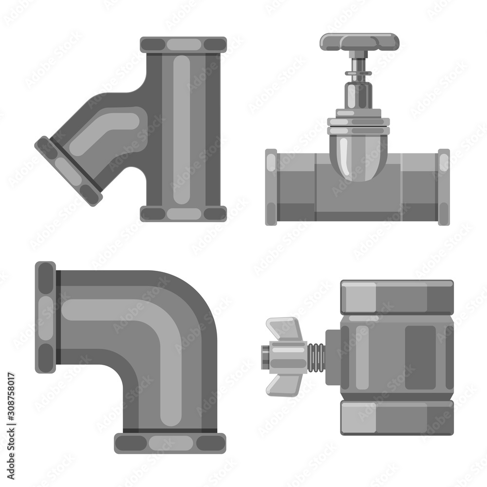 Vector illustration of pipe and tube sign. Set of pipe and pipeline vector icon for stock.
