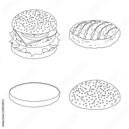 Isolated object of burger and sandwich sign. Collection of burger and slice stock vector illustration.