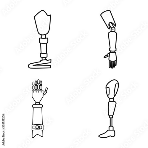 Isolated object of prosthetic and artificial symbol. Collection of prosthetic and mechanical vector icon for stock.