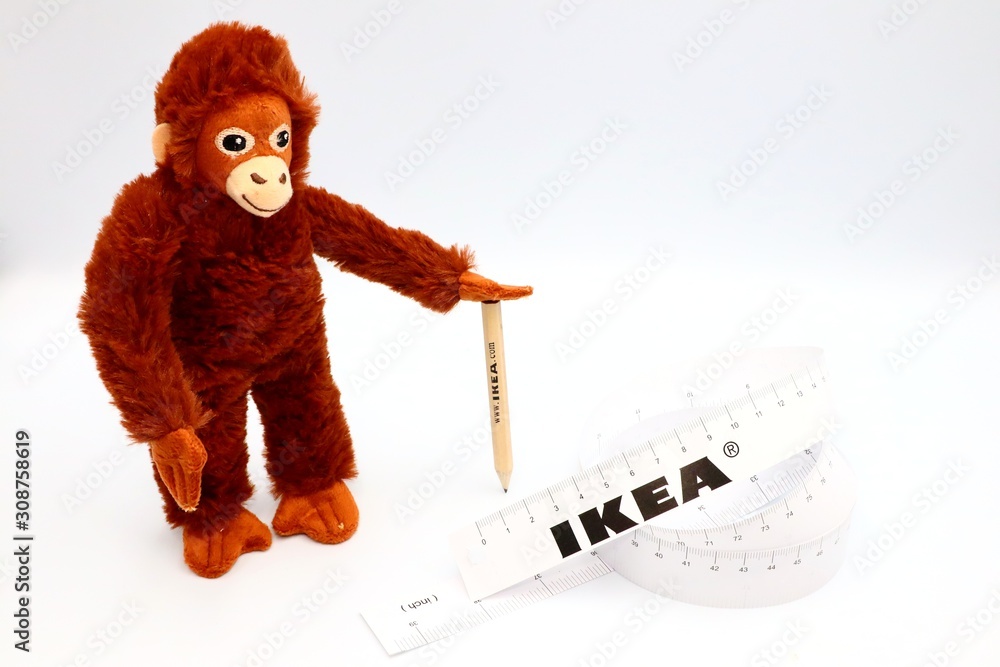 Havanemone trængsler kighul Italy – September 8, 2019: IKEA Orangutan Soft Toy DJUNGELSKOG with pencil.  IKEA is the world's largest furniture retailer and sells ready to assemble  furniture Stock-bilde | Adobe Stock