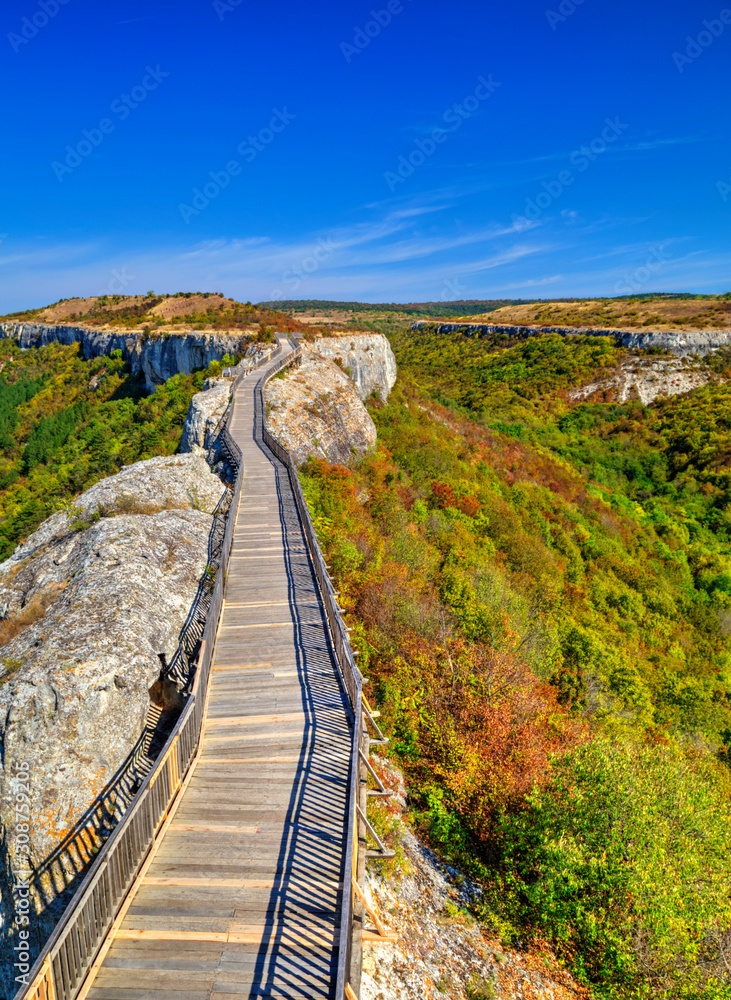 Wooden bridge thru a beautiful landscape leading to the horizon Wooden bridge thru a beautiful landscape leading to the horizon