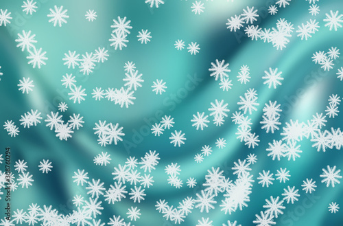 Christmas snowflakes and silk texture. Winter abstract background. 