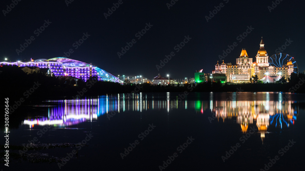Beautiful panoramic view of illuminated Hotels 