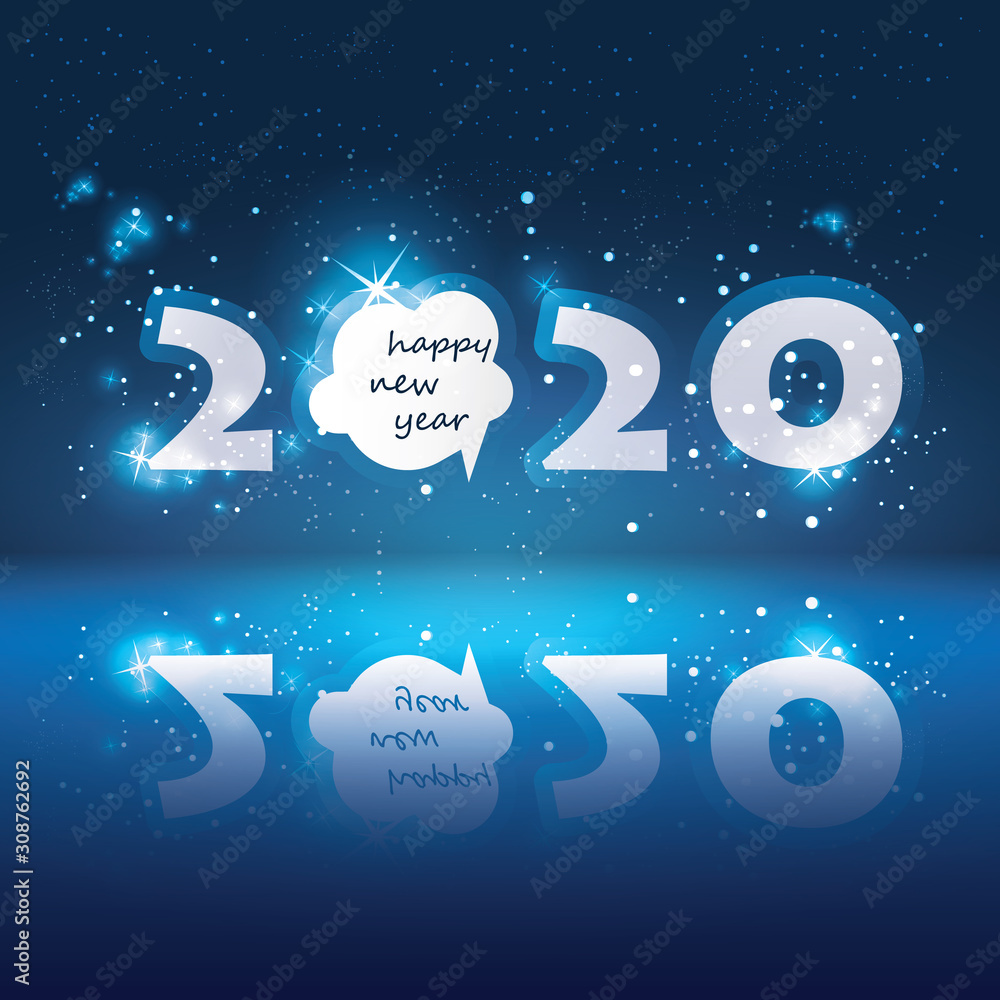 New Year Card with Speech Bubble and Happy New Year Message - 2020 New Year Card with Speech Bubble and Happy New Year Message - 2020