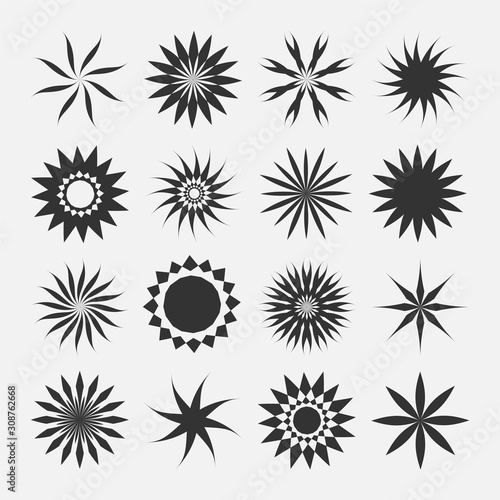 Set of vector creative decorative icons - minimal floral geometric design. Round flower signs.