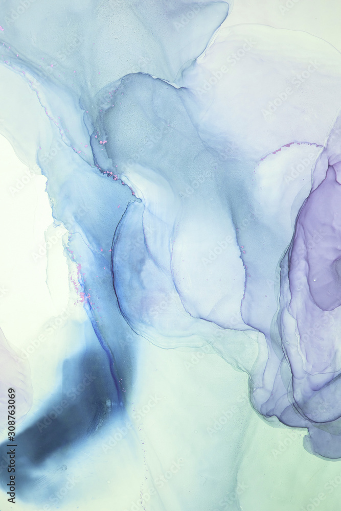 Naklejka premium Alcohol ink sea texture. Contemporary art. Abstract art background. Multicolored bright texture. Fragment of artwork. Modern art. Inspired by the sky, as well as steam and smoke. Trendy wallpaper.