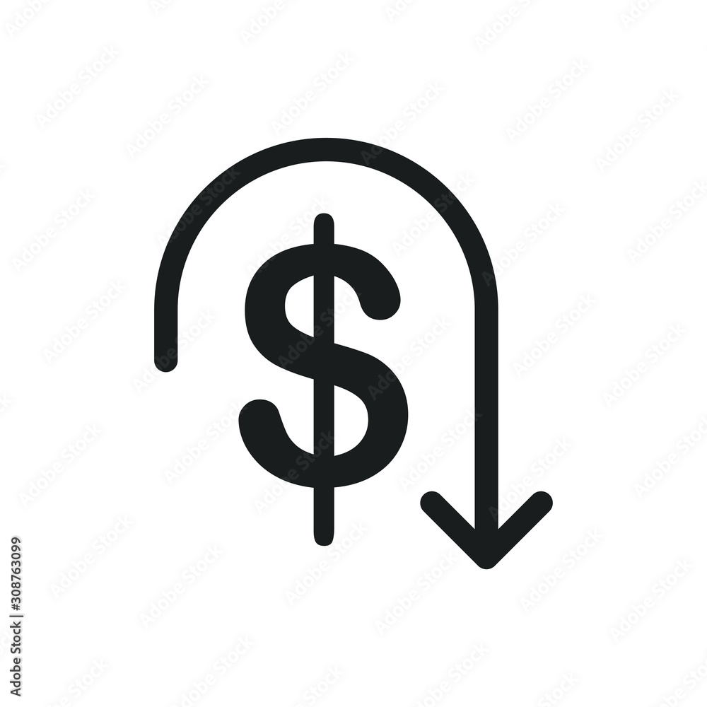 Cost reduction icon template color editable. Dollar Down symbol vector sign isolated on white background. Simple logo vector illustration for graphic and web design. Cost reduction icon template color editable. Dollar Down symbol vector sign isolated on white background. Simple logo vector illustration for graphic and web design.