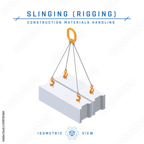 Concrete block slinging, vector in isometric style