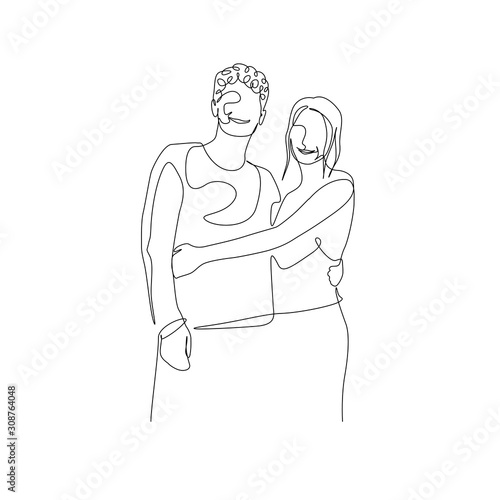 Fotografie Continuous one line loving couple stands embracing