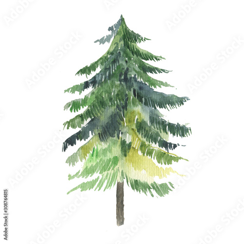 Christmas tree silhouette , watercolor hand paint illustration for design