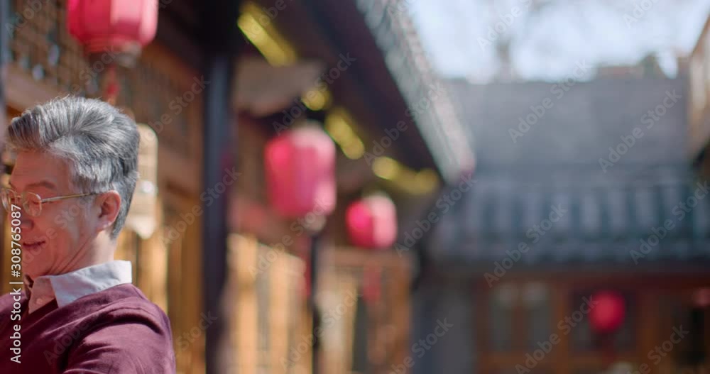 Senior man with Chinese New Year paper-cut,4K Senior man with Chinese New Year paper-cut,4K