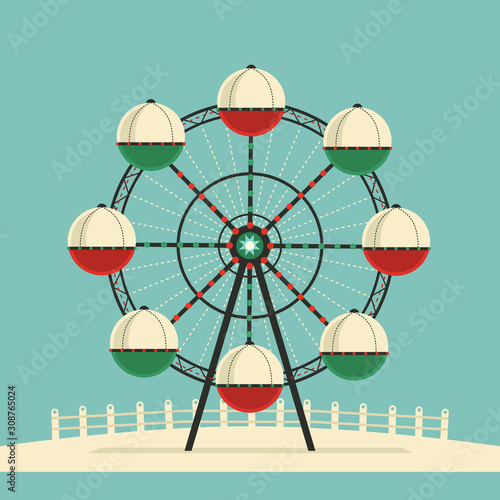 Amusement park Ferris wheel flat color vector icon
