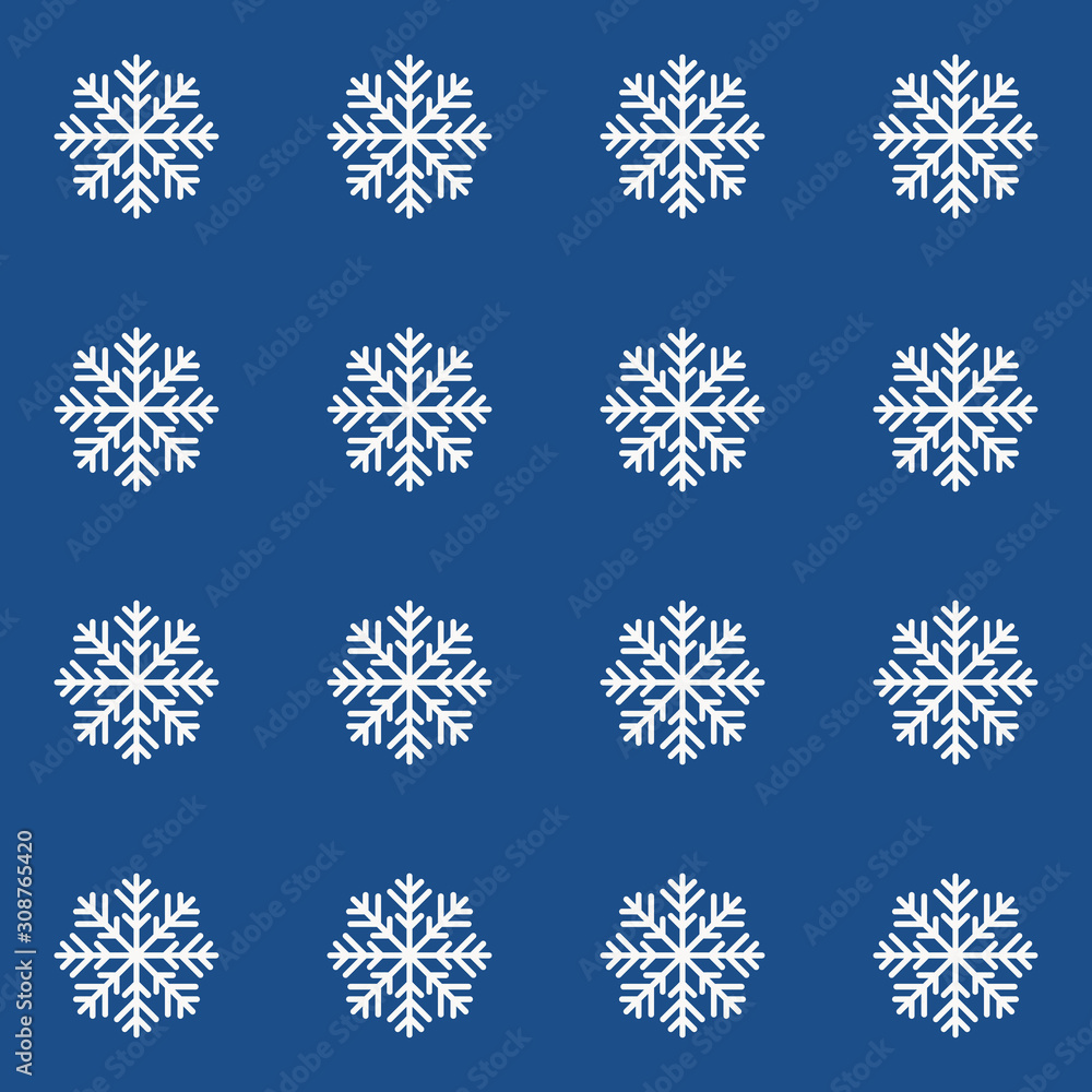 Snowflake seamless pattern on blue background. Vector