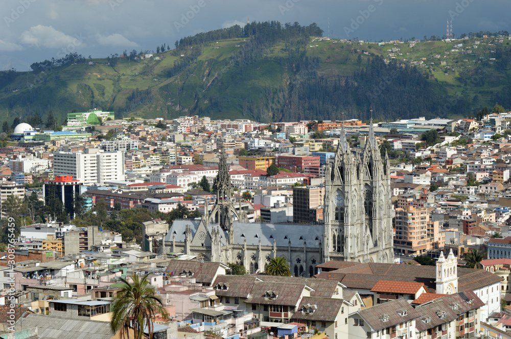 Colonial City of Quito, sunny afternoon over the National Basilica