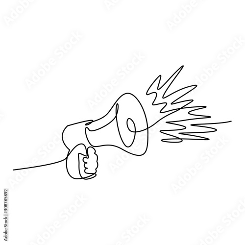 Continuous one line megaphone. Social media marketing concept. Stock illustration.