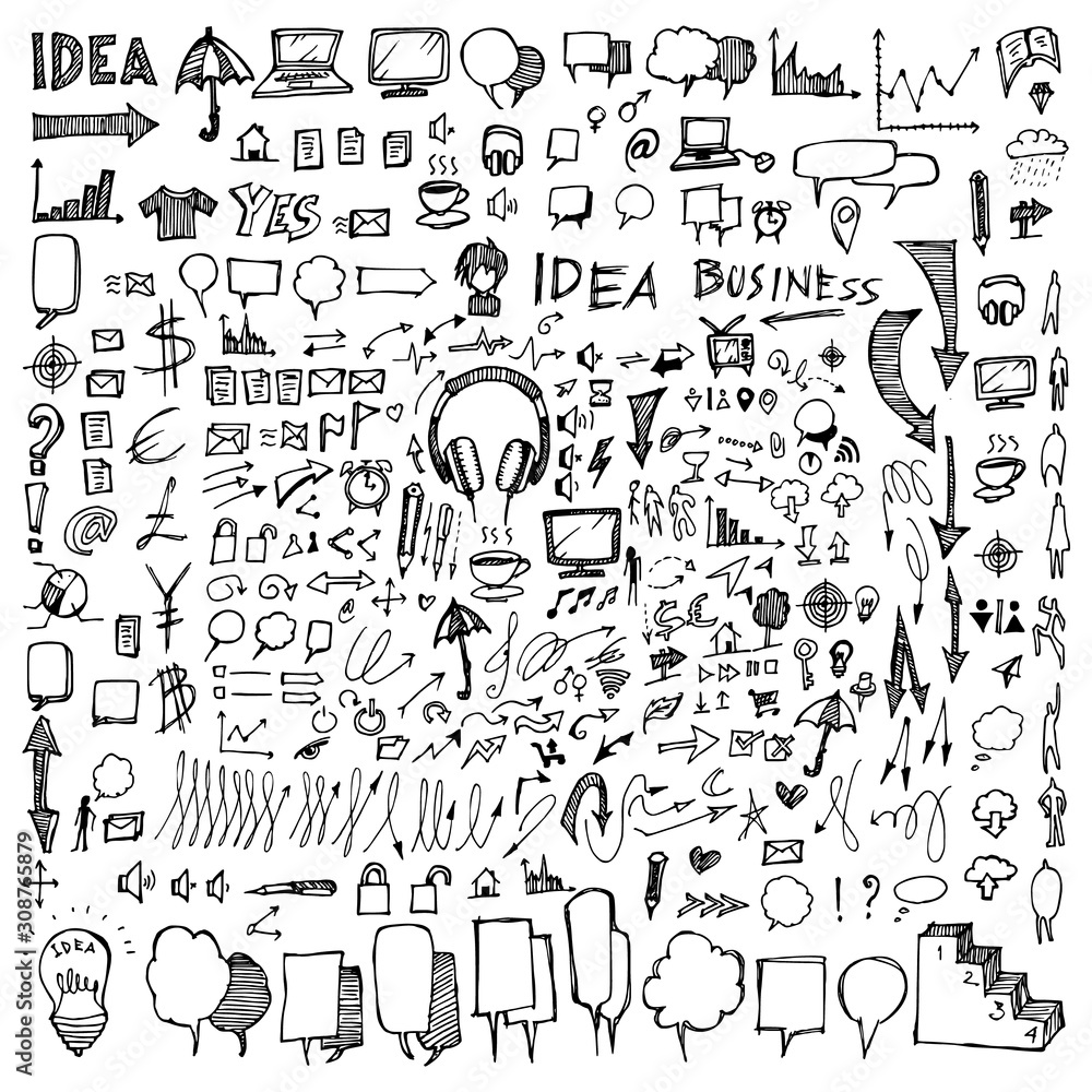 Set of Business Drawing illustration Hand drawn doodle Sketch line vector eps10