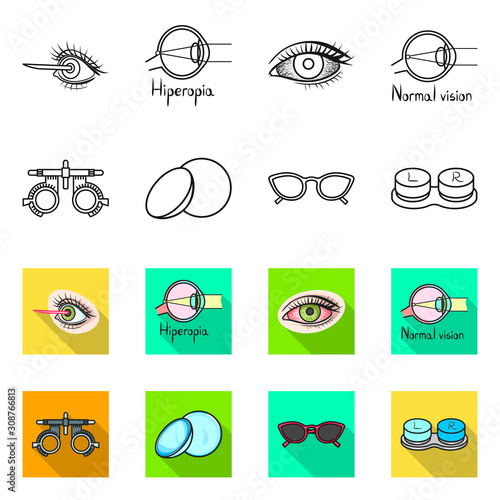 Vector design of optometry and medicine logo. Set of optometry and diagnostic stock vector illustration.